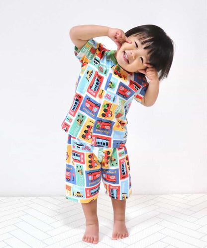 動感車輛圖案開衩睡衣