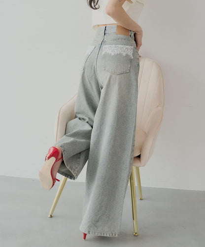 口袋寬鬆牛仔褲