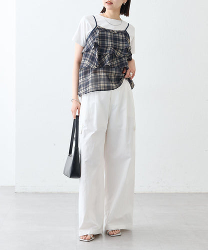 格紋荷葉邊吊帶衫