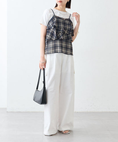 格紋荷葉邊吊帶衫