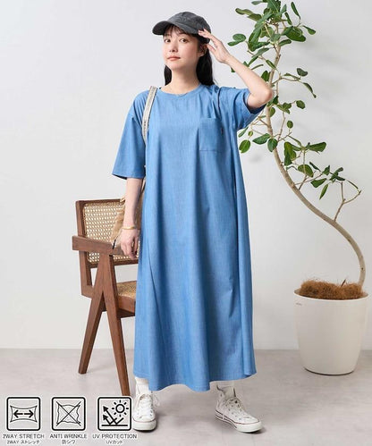 5分袖荷葉邊連衣裙 牛仔風