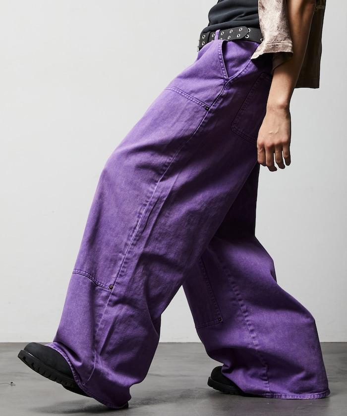 寬鬆直筒 雙膝異色牛仔褲