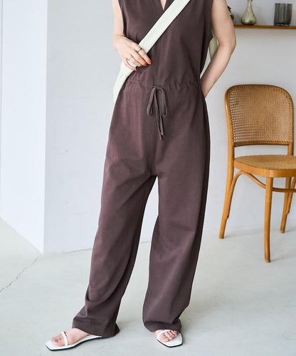 無袖腰帶連體褲