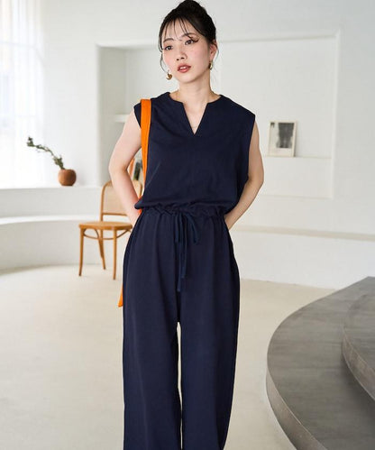 無袖腰帶連體褲