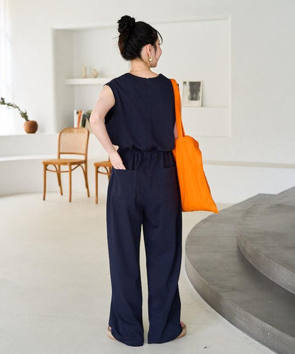 無袖腰帶連體褲