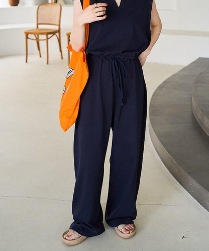 無袖腰帶連體褲