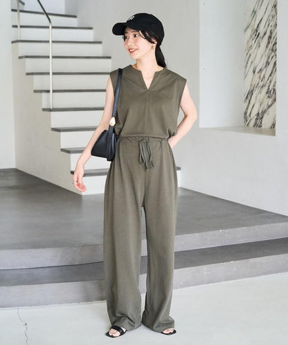 無袖腰帶連體褲