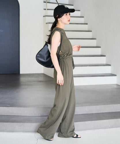 無袖腰帶連體褲