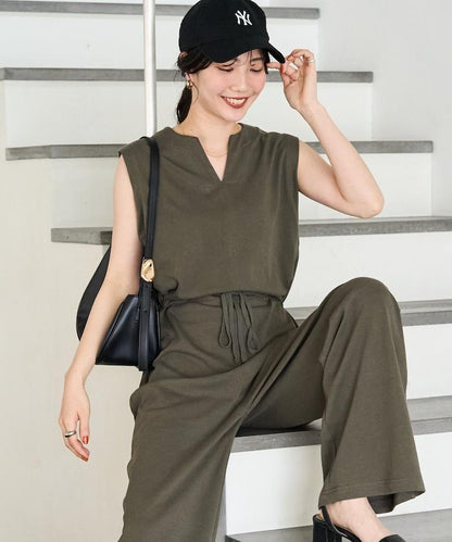 無袖腰帶連體褲