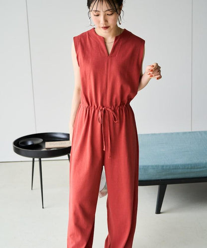 無袖腰帶連體褲