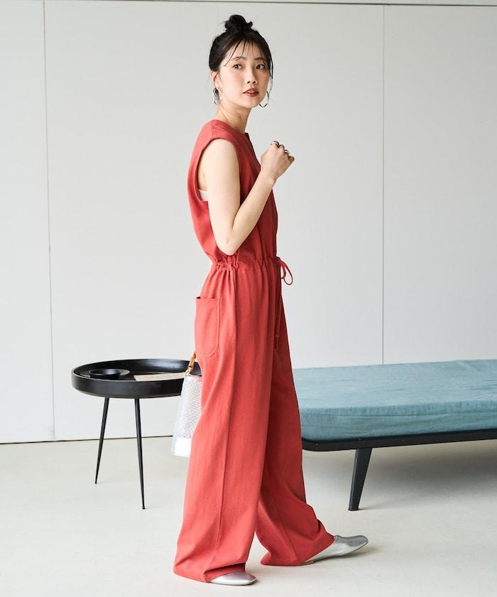 無袖腰帶連體褲