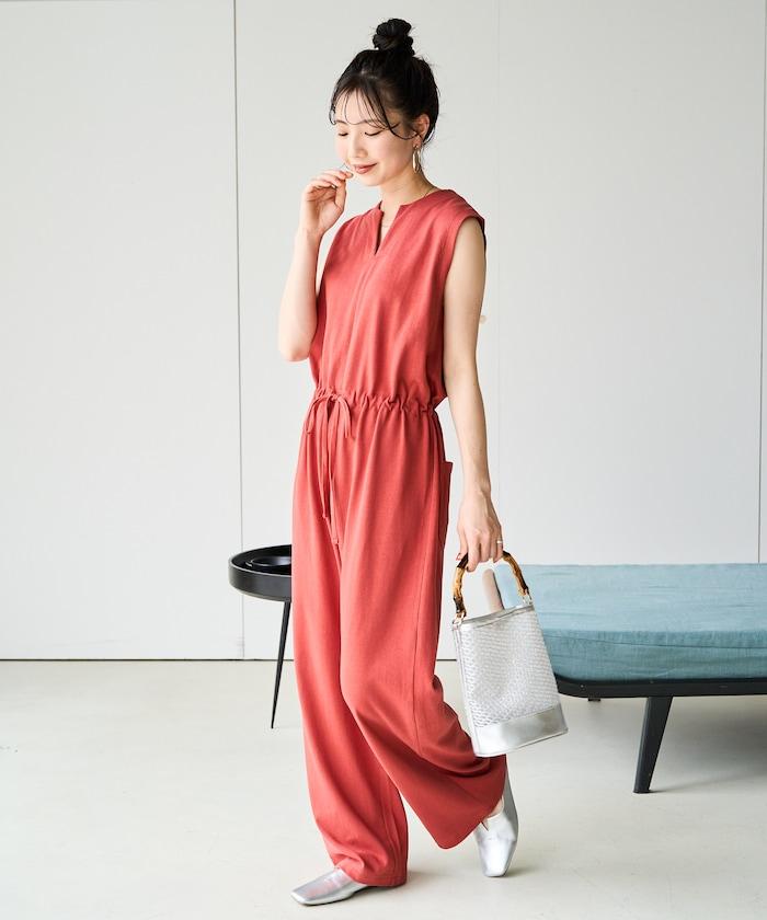 無袖腰帶連體褲