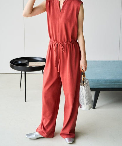 無袖腰帶連體褲