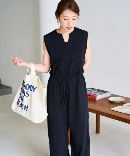 無袖腰帶連體褲