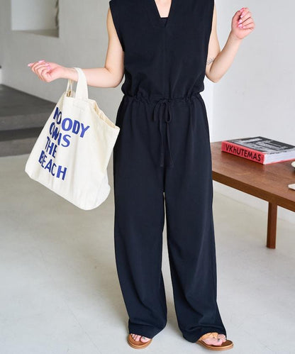 無袖腰帶連體褲