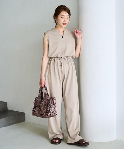 無袖腰帶連體褲