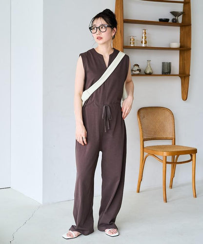 無袖腰帶連體褲