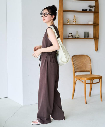 無袖腰帶連體褲