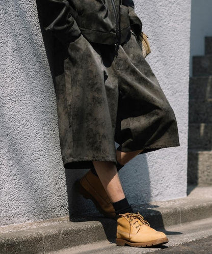 復古風格仿皮寬鬆短褲