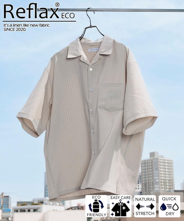 Reflax 功能性材料 輕鬆合身 條紋 開領襯衫 短袖