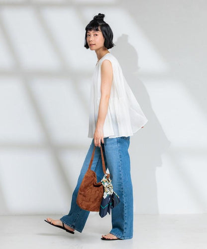 印度棉縐克雷普無袖喇叭袖上衣