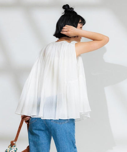 印度棉縐克雷普無袖喇叭袖上衣