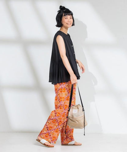 印度棉縐克雷普無袖喇叭袖上衣