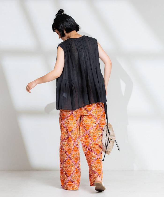 印度棉縐克雷普無袖喇叭袖上衣