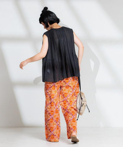 印度棉縐克雷普無袖喇叭袖上衣