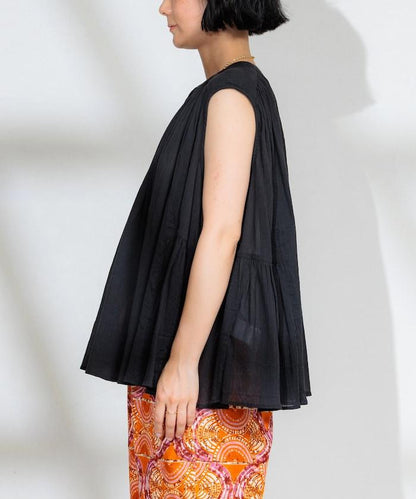 印度棉縐克雷普無袖喇叭袖上衣