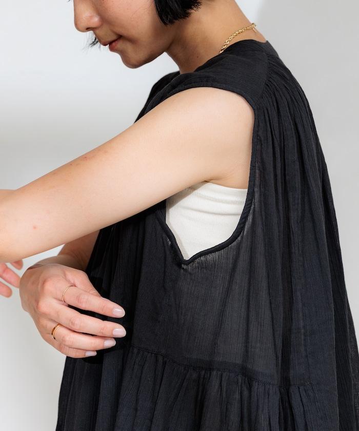 印度棉縐克雷普無袖喇叭袖上衣