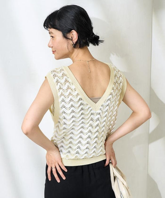 2WAY 夏季 印花針織馬甲/ 透視針織馬甲