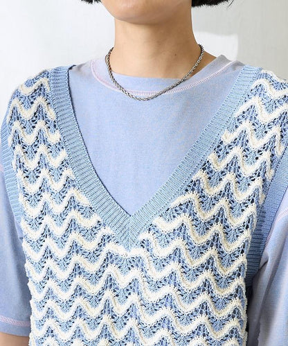 2WAY 夏季 印花針織馬甲/ 透視針織馬甲