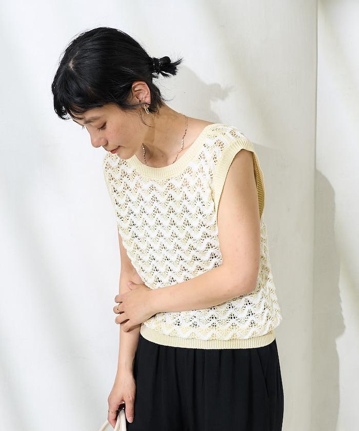 2WAY 夏季 印花針織馬甲/ 透視針織馬甲