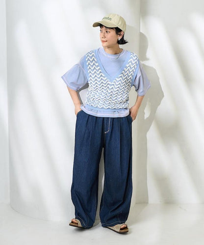 2WAY 夏季 印花針織馬甲/ 透視針織馬甲