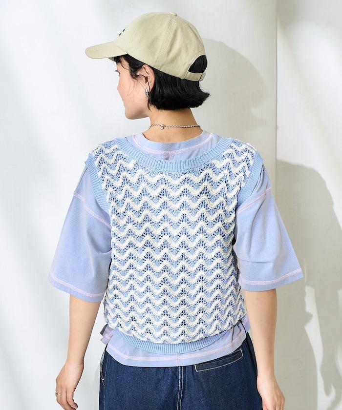 2WAY 夏季 印花針織馬甲/ 透視針織馬甲