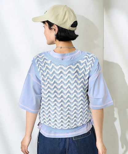 2WAY 夏季 印花針織馬甲/ 透視針織馬甲