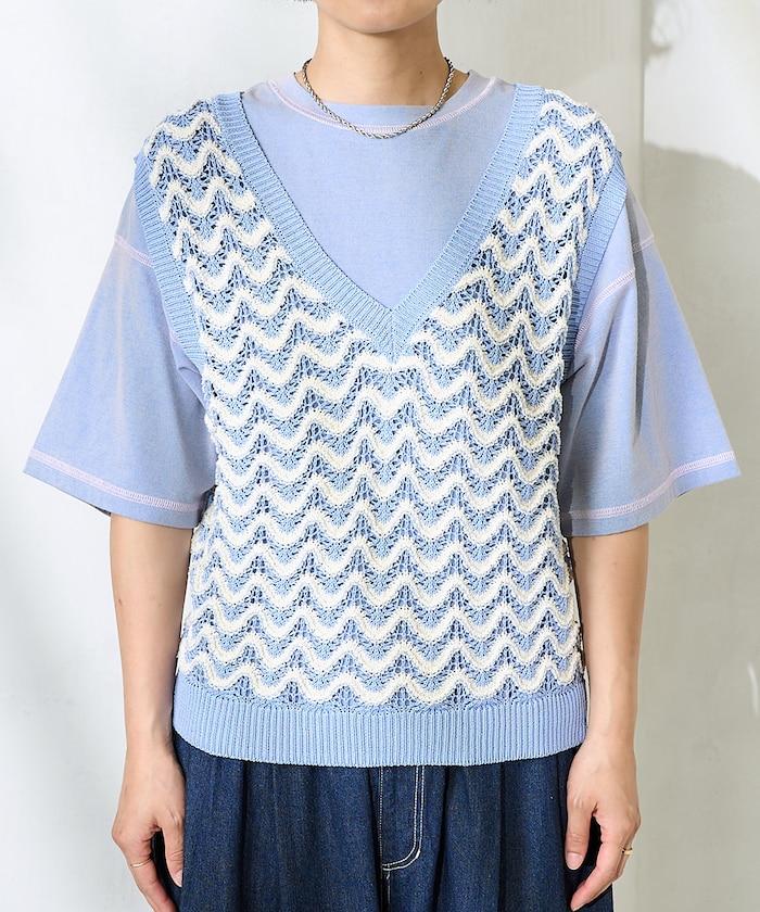 2WAY 夏季 印花針織馬甲/ 透視針織馬甲