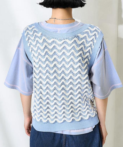 2WAY 夏季 印花針織馬甲/ 透視針織馬甲