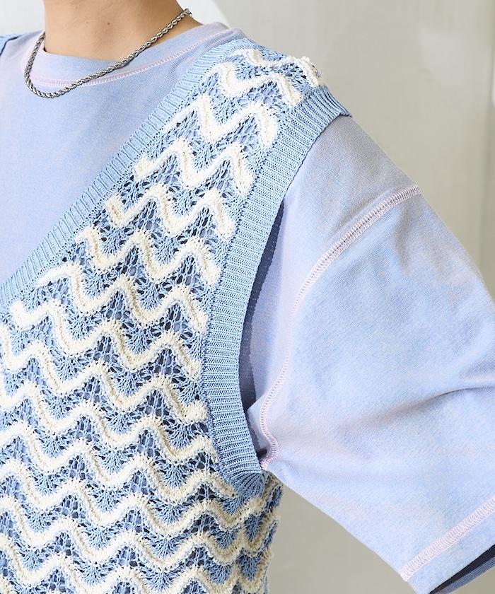 2WAY 夏季 印花針織馬甲/ 透視針織馬甲