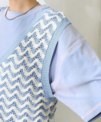 2WAY 夏季 印花針織馬甲/ 透視針織馬甲