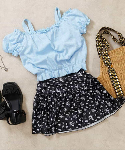 泡泡袖花卉圖案連體泳裝2件套_a