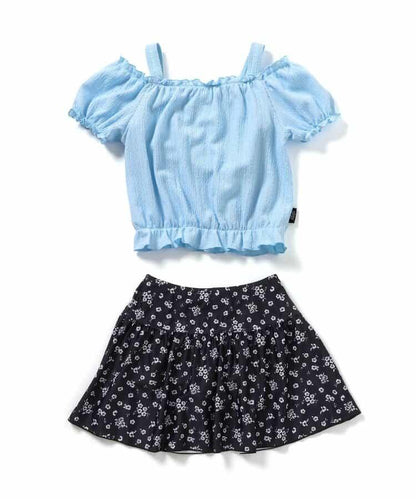 泡泡袖花卉圖案連體泳裝2件套_a