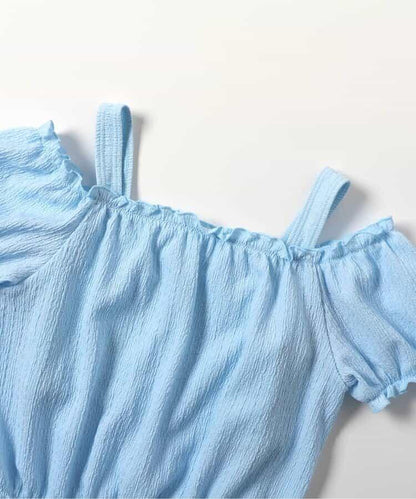 泡泡袖花卉圖案連體泳裝2件套_a