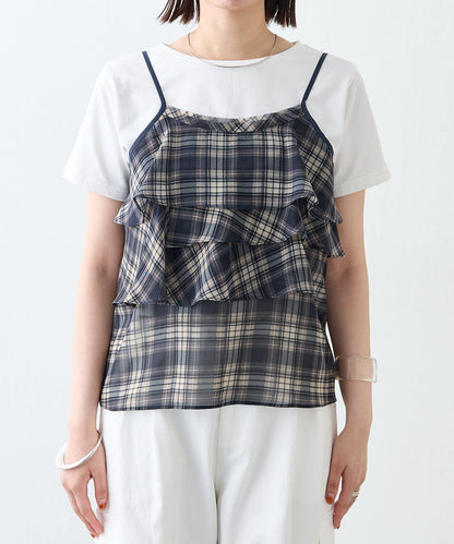 格紋荷葉邊吊帶衫