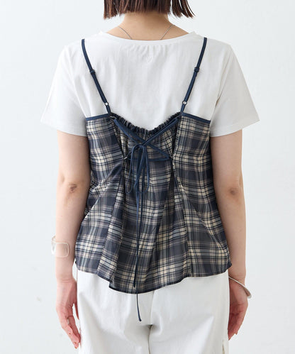格紋荷葉邊吊帶衫