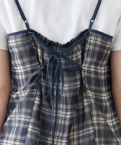 格紋荷葉邊吊帶衫