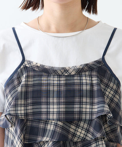 格紋荷葉邊吊帶衫