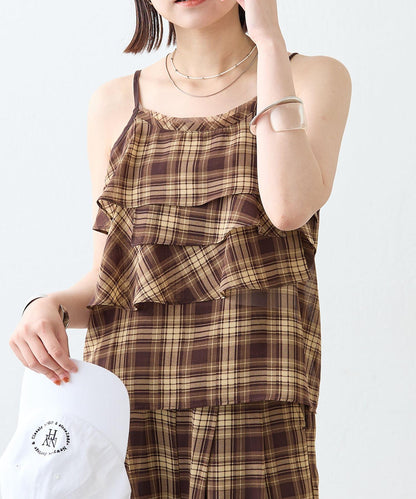 格紋荷葉邊吊帶衫