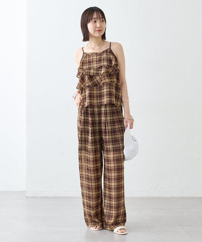 格紋荷葉邊吊帶衫